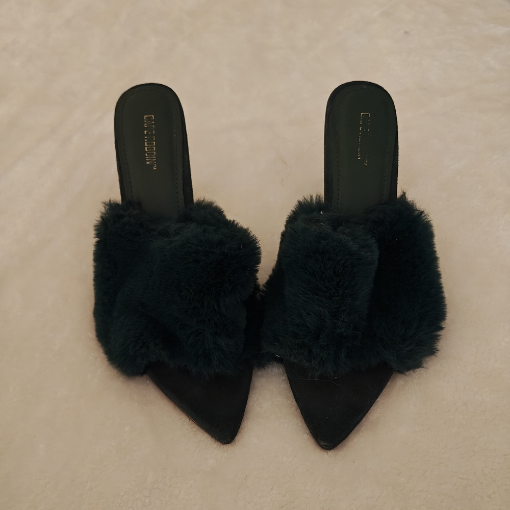 Cape Robbin Dark Green Fur Mules